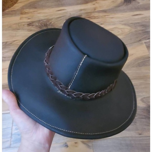 Original Aussie bush leather cowboy hat Medium Brown. Outdoors. Outback. Country - Picture 8 of 12
